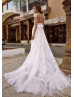 Bow Tulle Straps Ivory Lace Split Wedding Dress